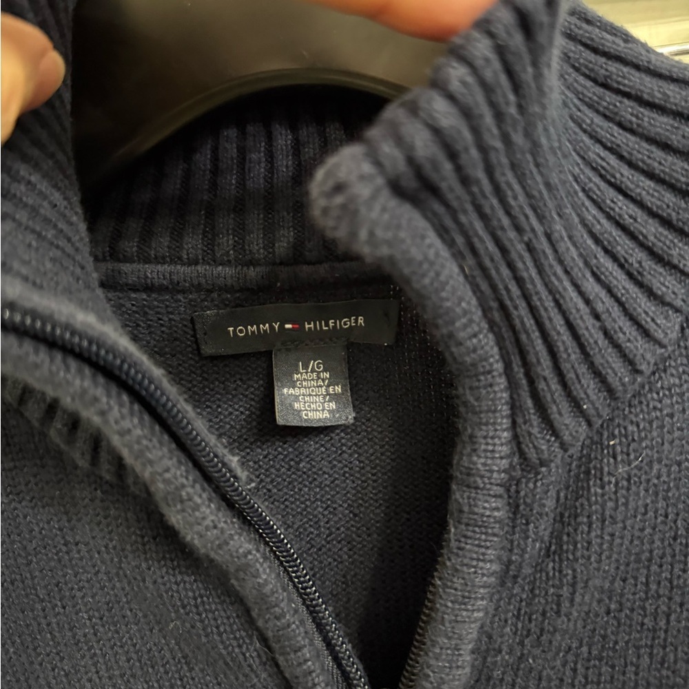 Tommy Hilfiger Full Zip Sweater Youth L Fits Adult XS/S Y2K preppy navy blue - Picture 3 of 9